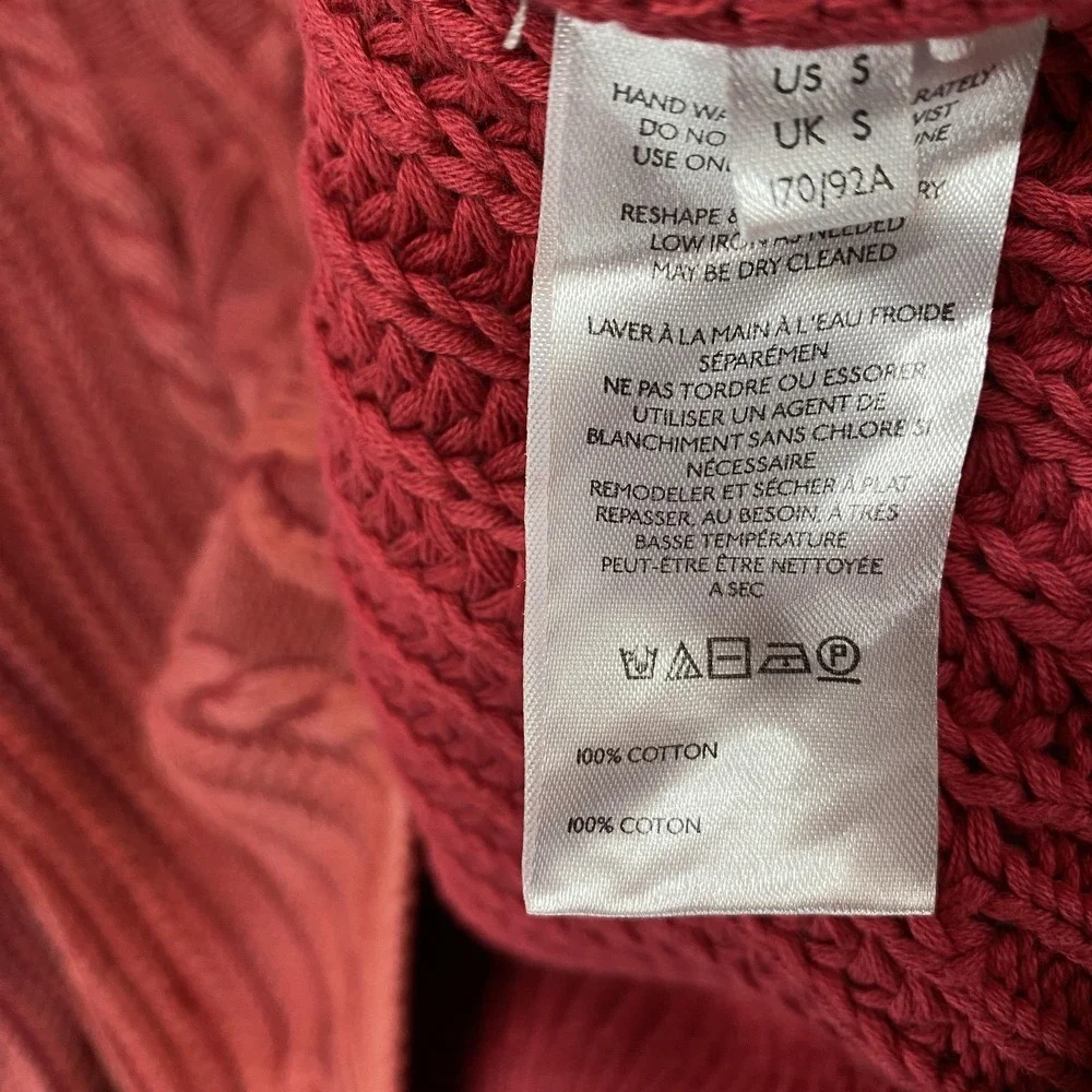 Free People‎ Frankie Sweater Womens Small Red Cable Knit Chunky Crew 100% Cotton